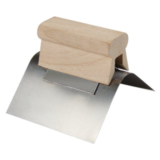 Kraft Tool PL013 4" x 2" 1/4"R Stainless Steel Outside Corner Tool with Wood Handle