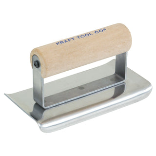 Kraft Tool CF142 6" x 2-1/2" 1/4"R Stainless Steel Curved Ends Cement Edger with Wood Handle