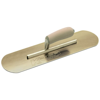 Kraft Tool CF276 12" x 3-1/2" Golden Stainless Steel Pool Trowel with a Camel Back Wood Handle on a Short Shank