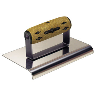 Kraft Tool CFE144K 10" x 6-1/4" 3"R Elite Series Five Star Stainless Steel Highway Edger with Cork Handle