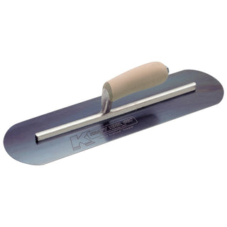 Kraft Tool CF742B 16" x 5" Blue Steel Pool Trowel with a Camel Back Wood Handle on a Long Shank