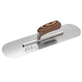 Kraft Tool CFE437 Elite Series Five Star 14" x 4" Carbon Steel Pool Trowel with Laminated Wood Handle on a Short Shank