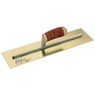 Kraft Tool CFE532L Elite Series Five Star 16" x 3" Golden Stainless Steel Cement Trowel with Leather Handle