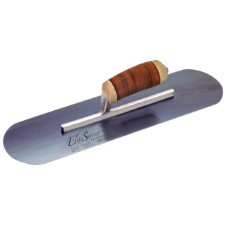 Kraft Tool CFE738BL Elite Series Five Star 18" x 4" Blue Steel Pool Trowel with Leather Handle on a Long Shank