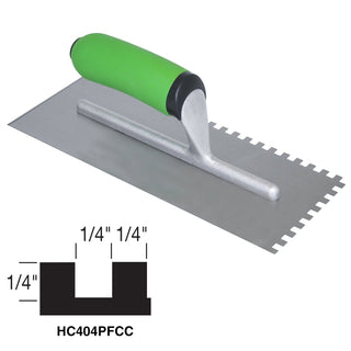 Kraft Tool HC404PFCC Hi-Craft 1/4" x 1/4" x 1/4" Square-Notch Trowel with Soft Grip Handle