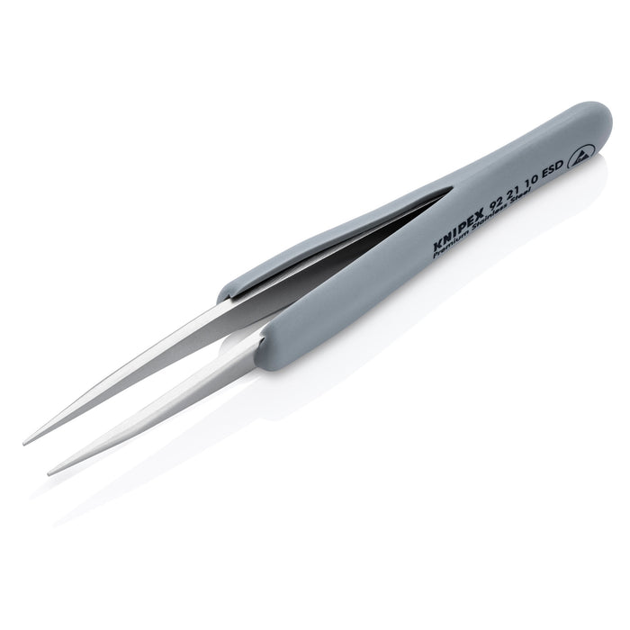 Knipex 92 21 10 ESD 5 1/4" Premium Stainless Steel Precision Tweezers-Pointed Tips-ESD Rubber Handles