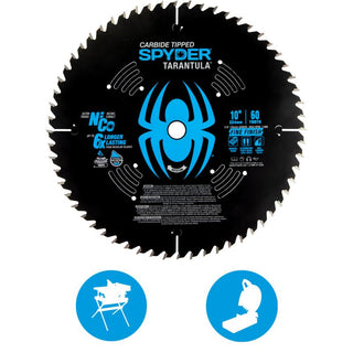 Spyder 10 Inch 60 Tooth Nico Carbide Tipped Fine Finish Saw Blade With Blue Ring Holder