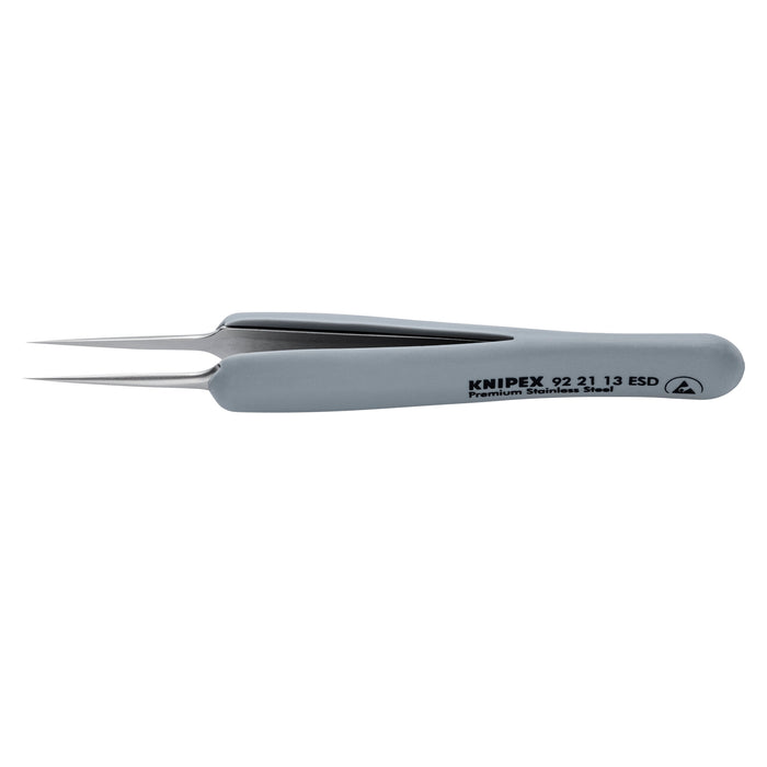 Knipex 92 21 13 ESD 3 3/4" Premium Stainless Steel Precision Tweezers-Needle-Point Tips-ESD Rubber Handles