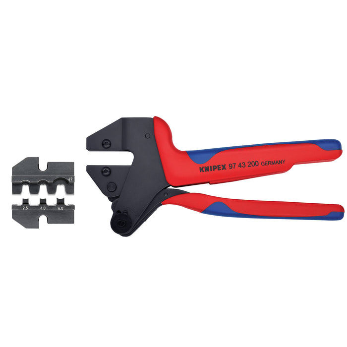 Knipex 9K 00 80 64 US 10 1/2" Crimp System Pliers (97 43 200) and Crimp Die: Solar Connectors Suncon (Hirschmann): 2.5/4.0/6.0 10/11 (97 49 67) Packaged In A Protective Plastic Case
