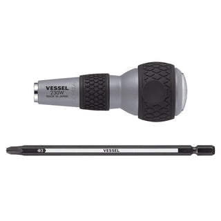 Vessel 230W3 Ball Grip 1/4" Hex. Bit Interchangeable Tang-Thru Screwdriver Set No.230W-3