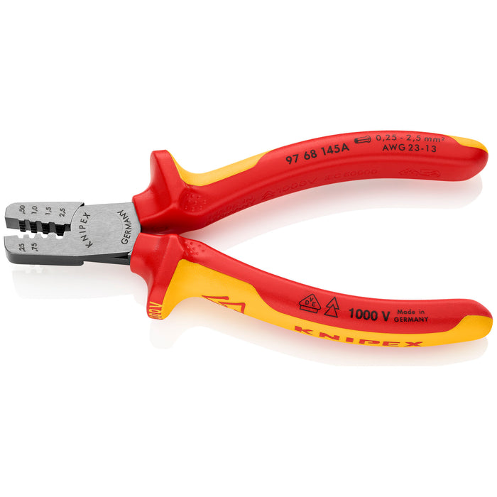 Knipex 97 68 145 A 5 3/4" Crimping Pliers for Wire Ferrules-1000V Insulated