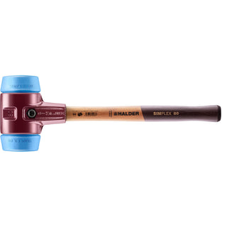 Halder 3001.080 Simplex Mallet with Soft Blue Rubber Inserts, Non-Marring / Cast Iron Housing and Wood Handle