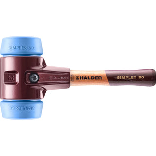 Halder 3001.082 Simplex Mallet with Soft Blue Rubber Inserts Cast Iron Housing and Wood Handle Short Handle