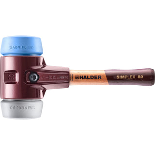 Halder 3013.082 Simplex Mallet with Soft Blue Rubber and Grey Rubber Inserts, Non-Marring  / Cast Iron Housing and Wood Handle / SHORT HANDLE