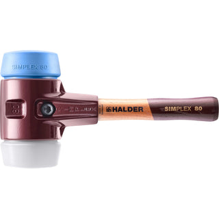 Halder 3017.082 Simplex Mallet with Soft Blue Rubber (non-marring) and Superplastic Inserts  / Cast Iron Housing and Wood Handle / SHORT HANDLE