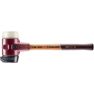 Halder 3028.280 Simplex Mallet with Nylon and STAND-UP Black Rubber Inserts Cast Iron Housing and Wood Handle