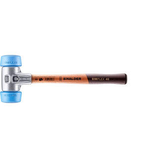 Halder 3101.051 Simplex Mallet with Oversized Soft Blue Rubber Inserts Lightweight Aluminum Housing and Wood Handle