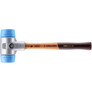 Halder 3101.060 Simplex Mallet with Soft Blue Rubber Inserts, Lightweight Aluminum Housing and Wood Handle