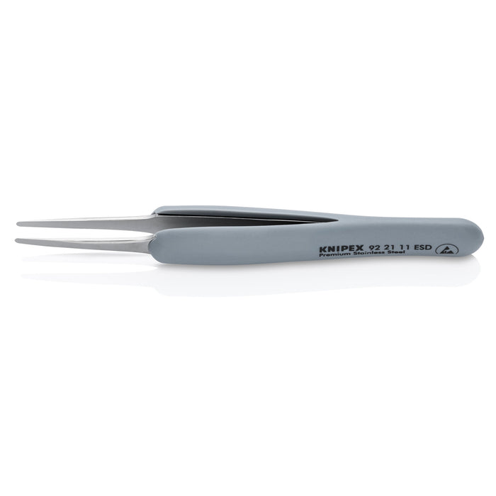 Knipex 92 21 11 ESD 4" Premium Stainless Steel Precision Tweezers-Blunt Tips-ESD Rubber Handles