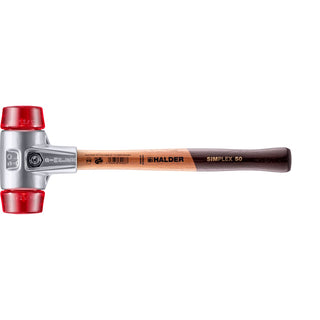 Halder 3106.050 Simplex Mallet with Red Acetate Plastic Inserts Lightweight Aluminum Housing and Wood Handle