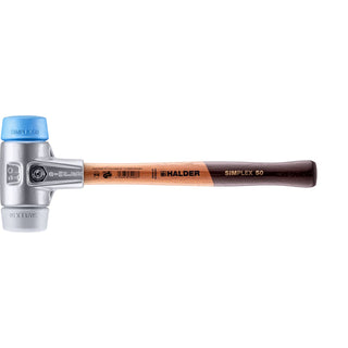 Halder 3113.050 Simplex Mallet with Soft Blue/Grey Rubber Inserts, Lightweight Aluminum Housing and Wood Handle