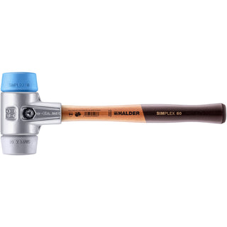 Halder 3113.060 Simplex Mallet with Soft Blue/Grey Rubber Inserts, Lightweight Aluminum Housing and Wood Handle