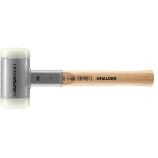 Halder 3366.070 Supercraft Dead Blow, Non-Rebounding Hammer with Nylon Face Inserts Steel Housing and Hickory Handle