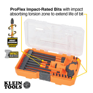 Klein Tools 33804 ProFlex Impact-Rated Interchangeable Ratcheting T-Handle Set, 23 Pc.