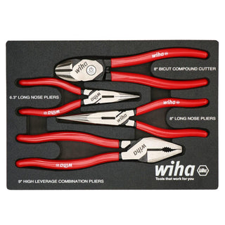 Wiha Tools 34681 4 Piece Classic Grip Pliers and Cutters Tray Set