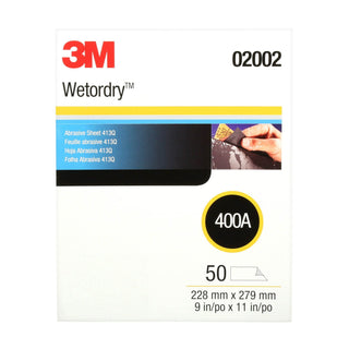 3M Wetordry Abrasive Sheet 413Q, 02002, 400, 9 in x 11 in, 50 sheetsper carton