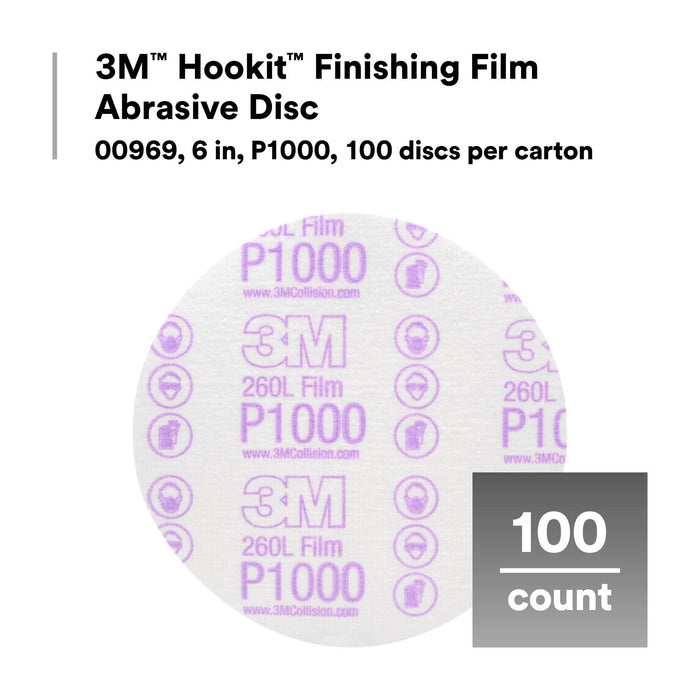 3M Hookit Finishing Film Abrasive Disc 260L, 00969, 6 in, P1000