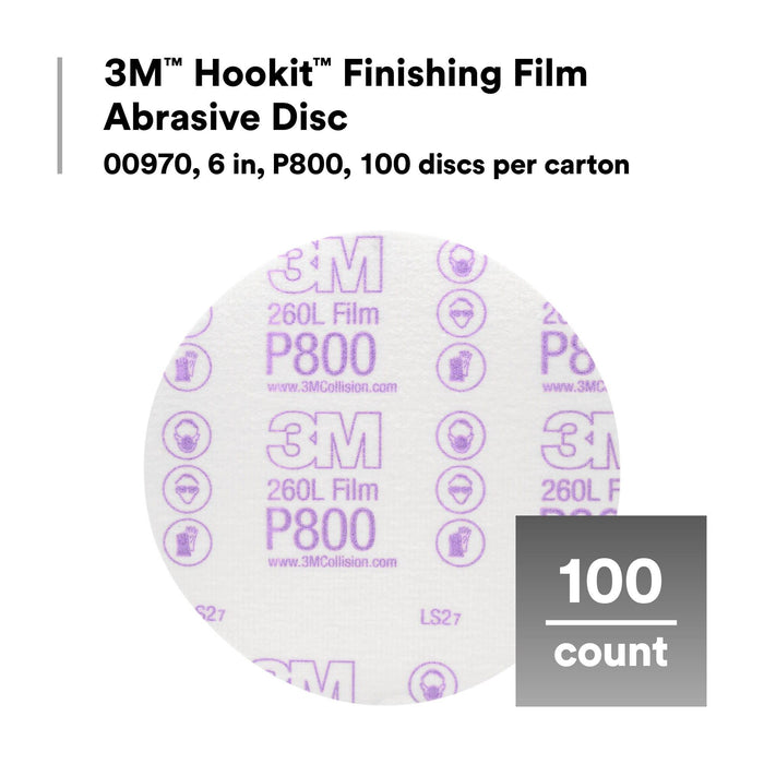 3M Hookit Finishing Film Abrasive Disc 260L, 00970, 6 in, P800