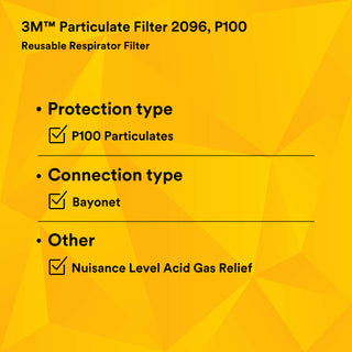 3M Particulate Filter 2096, P100, with Nuisance Level Acid Gas Relief100 EA/Case