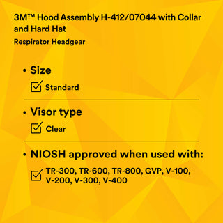 3M Hood Assembly H-412/07044(AAD), with Collar and Hardhat 1 EA/Case