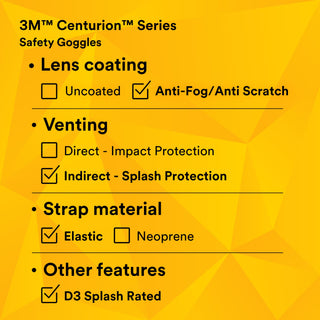 3M Centurion Safety Splash Goggle 454AF