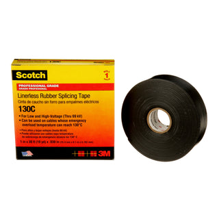 Scotch® Linerless Rubber Splicing Tape 130C, 1 in x 30 ft, Black, 1roll/carton