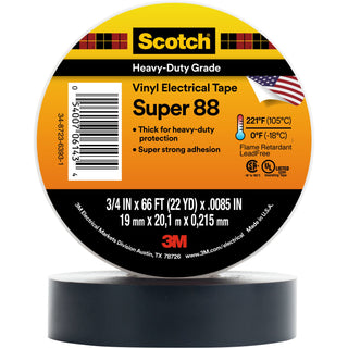 Scotch® Vinyl Electrical Tape Super 88, 3/4 in x 66 ft, Black, 10rolls/carton