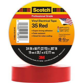 Scotch® Vinyl Color Coding Electrical Tape 35, 3/4 in x 66 ft, Red