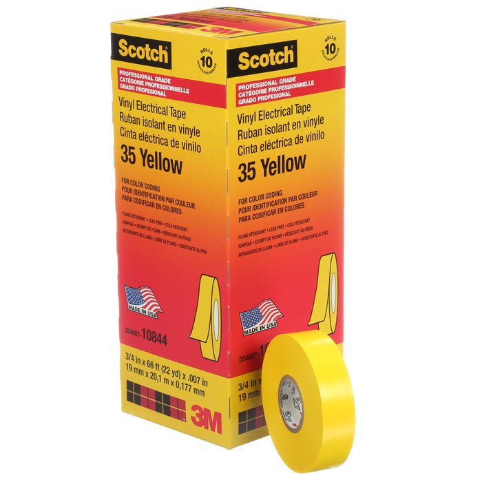 Scotch® Vinyl Color Coding Electrical Tape 35, 3/4 in x 66 ft, Yellow