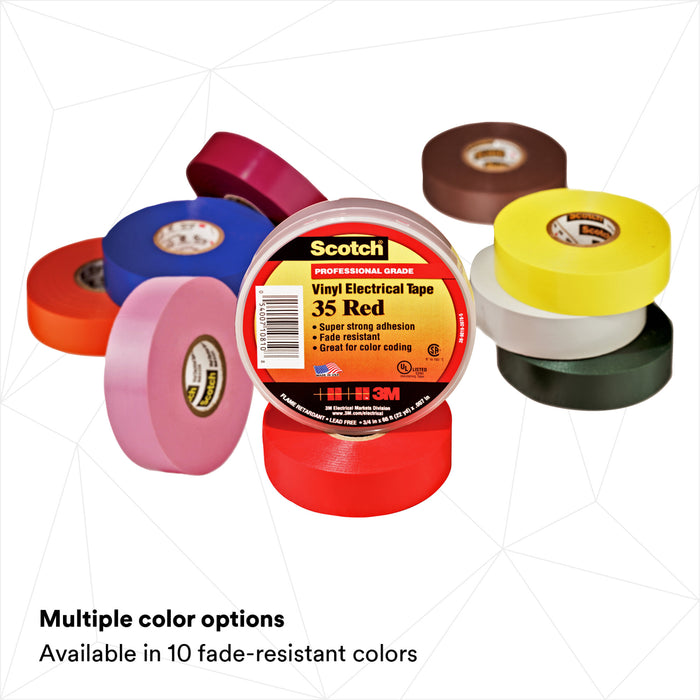 Scotch® Vinyl Color Coding Electrical Tape 35, 3/4 in x 66 ft, Yellow