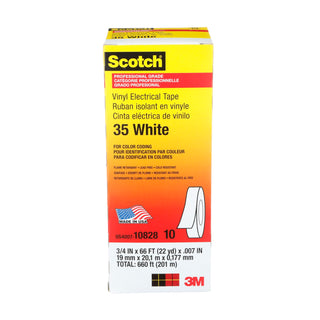 Scotch® Vinyl Color Coding Electrical Tape 35, 3/4 in x 66 ft, White