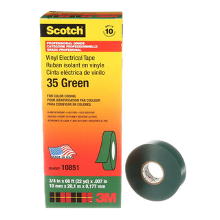 Scotch® Vinyl Color Coding Electrical Tape 35, 3/4 in x 66 ft, Green