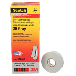 Scotch® Vinyl Color Coding Electrical Tape 35, 3/4 in x 66 ft, Gray