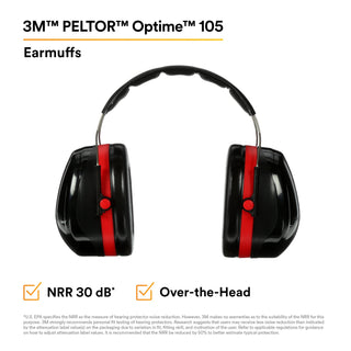 3M PELTOR Optime 105 Earmuffs H10A, Over-the-Head