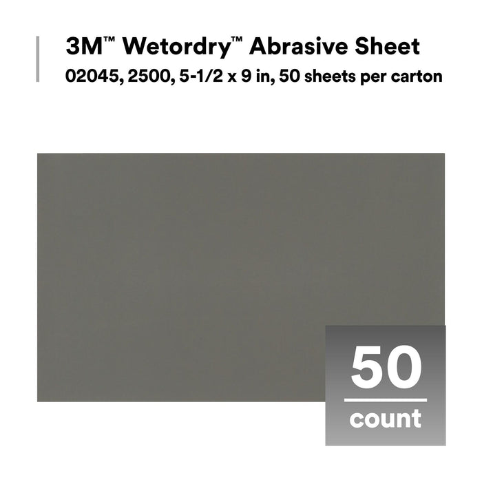 3M Wetordry Abrasive Sheet 401Q, 02045, 2500, 5 1/2 x 9 in, 50 sheets
per carton