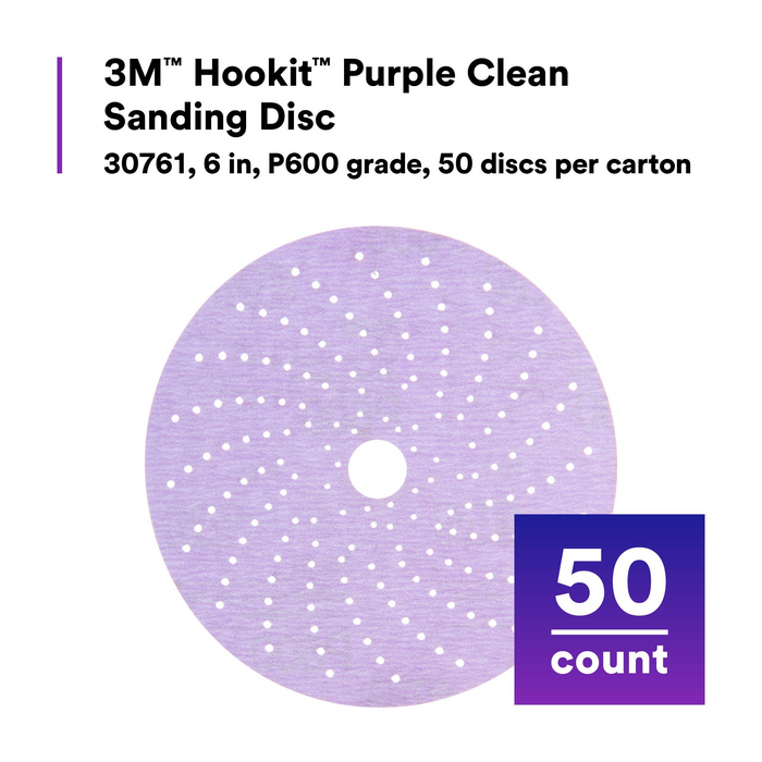 3M Hookit Purple Clean Sanding Disc 334U, 30761, 6 in, P600 grade