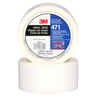 3M Vinyl Tape 471, White, 2 in x 36 yd, 5.2 mil