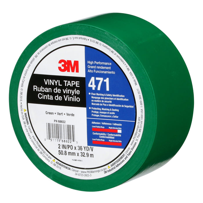 3M Vinyl Tape 471, Green, 2 in x 36 yd, 5.2 mil