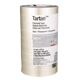 Tartan Filament Tape 8934, Clear, 24 mm x 55 m, 4 mil, 36 rolls percase