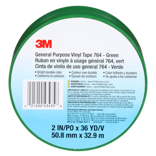 3M General Purpose Vinyl Tape 764, Green, 2 in x 36 yd, 5 mil, 24 Roll/Case